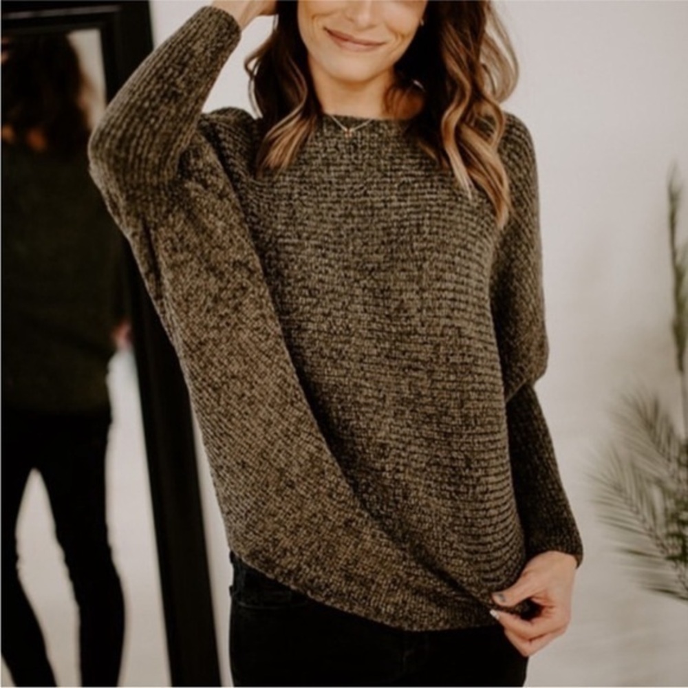 Favlux fashion green textured balloon sleeve cozy sweater size Medium